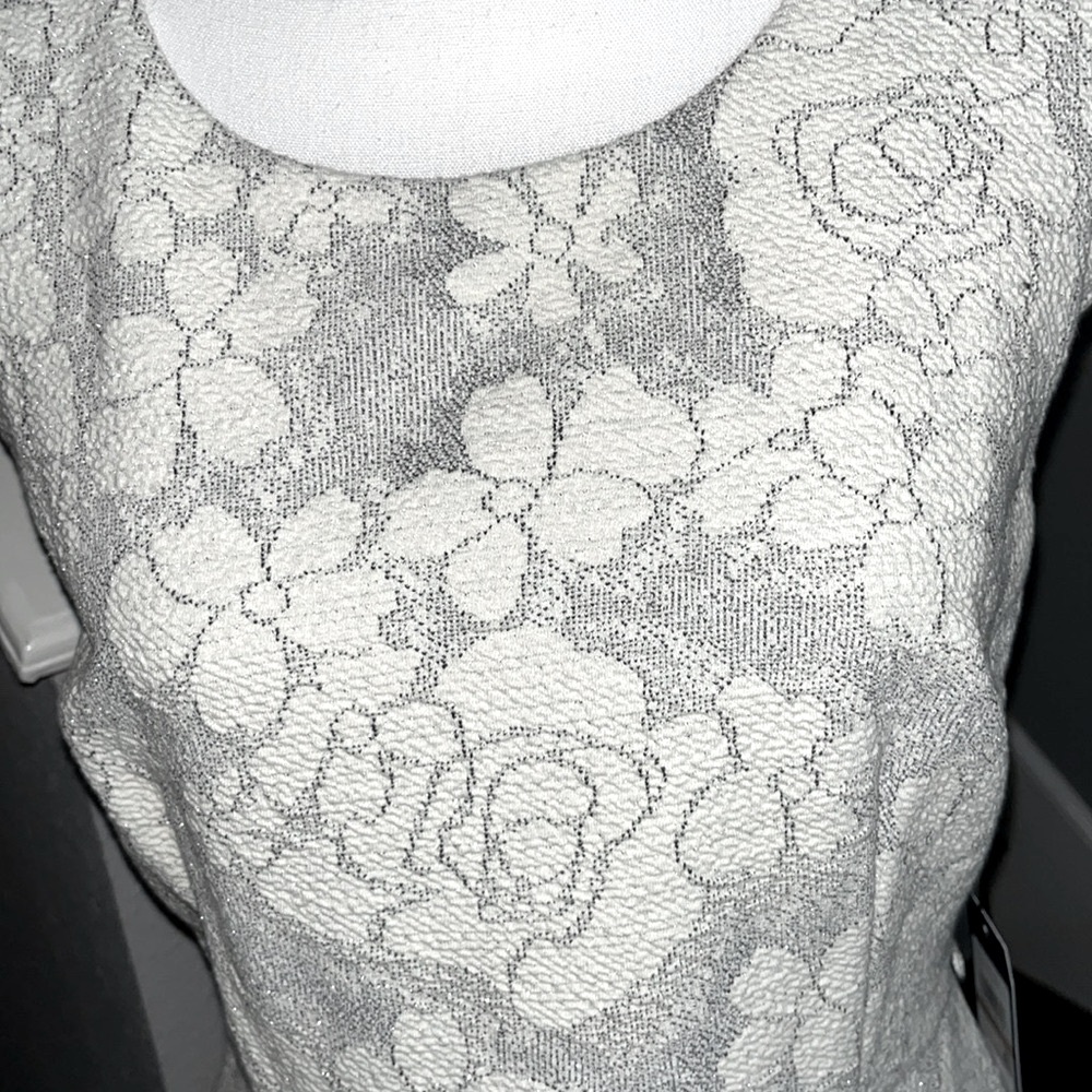 Tommy Hilfiger Gray, Silver & White Dress. Cap sleeves, flared skirt. Sz.12